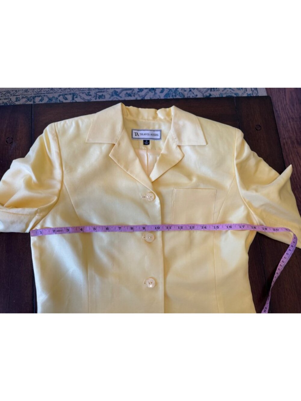 Vintage Travis Ayers Silk Yellow Blazer and Knee Length Pencil Skirt Suit Set 8 - Picture 10 of 15